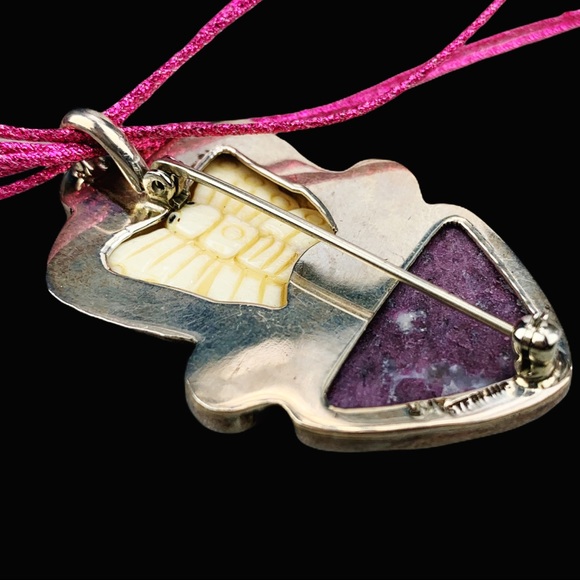 Hand Carved Butterfly Pearl Tourmaline Pin Pendant - Picture 8 of 11